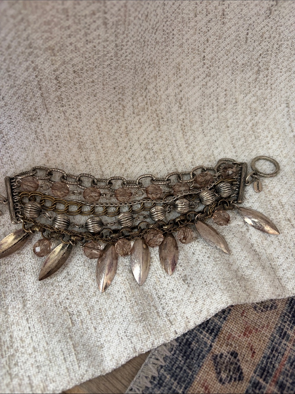 Chico's Mixed-Metal Multi-Chain Bracelet with Champagne Beads